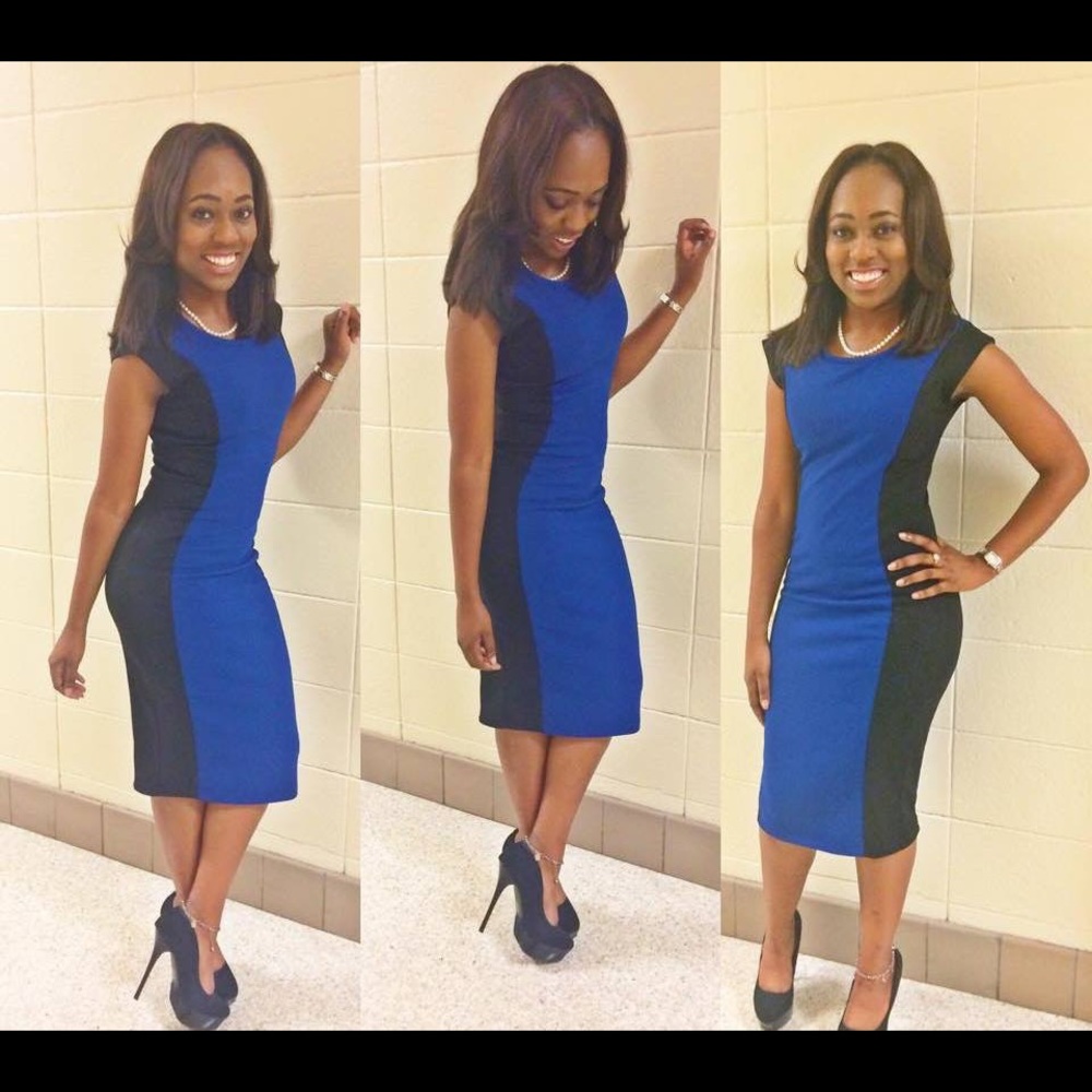 Blue and black midi dress